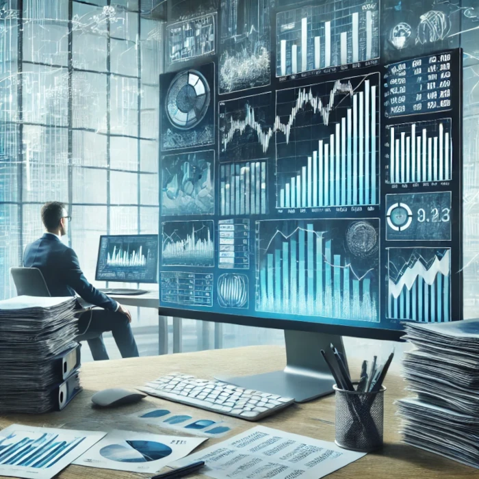 timizexAI - Create a professional hero image for a financial blog discussing the challenges of traditional portfolio management. in financial markets